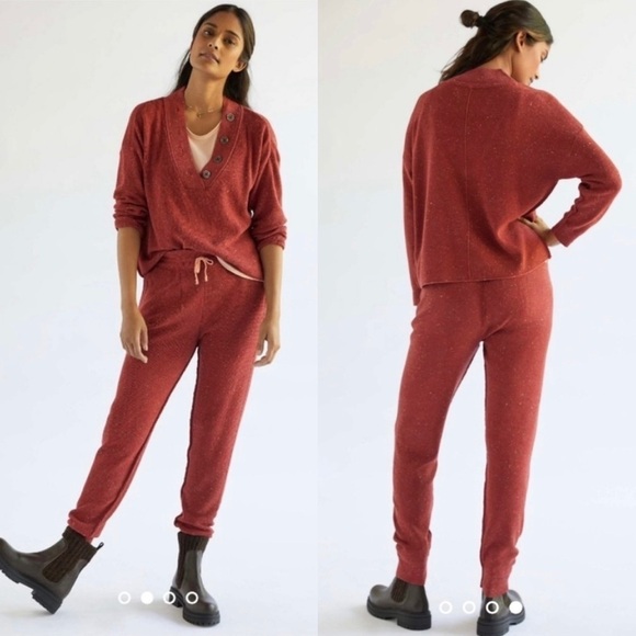 NWT Anthropologie Medium Daily Practice Lounge Set Red Wine Confetti 2 piece - Picture 1 of 6